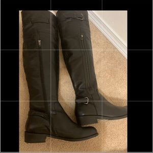 Black Real  Leather over the knee boots